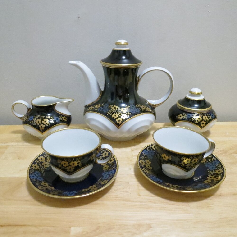 Echt Weimar Kobalt Coffee 7pc Service Set Tea Espresso Demitasse GDR 1949-1980
